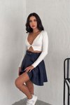 Lacivert Mini Cepli Kışlık Süet Kloş Etek