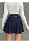 Lacivert Mini Pileli Kemer Detaylı Şort Etek