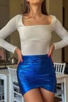 Lacivert Mini Shıny Etek