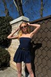 Lacivert Mini Straplez Kemerli Şortlu Etek Elbise