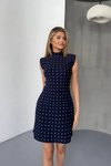 Lacivert Mini Taşlı Ottoman Elbise