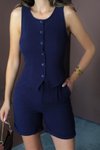 Lacivert Müslin Kumaş Şort Yelek İkili Takım