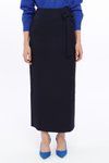 Lacivert Uzun Fiyonk Detaylı Kalem Etek