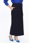 Lacivert Uzun Fiyonk Detaylı Kalem Etek