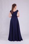 Lacivert Uzun Kayık Yaka Abiye Elbise