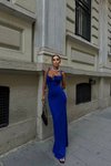 Lacivert Uzun Kaylee Askılı Abiye Elbise
