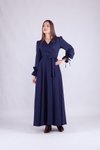 Lacivert Uzun Kruvaze Yaka Kol Elbise