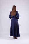 Lacivert Uzun Kruvaze Yaka Kol Elbise