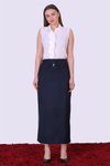 Navy Long Seasonal Pencil Skirt with Bow Detail