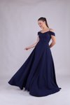 Lacivert Uzun Omuz Detay Askılı Abiye Elbise