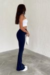 Lacivert Yüksek Bel Toparlayıcı İspanyol Paça Çelik Örme Tayt Pantolon