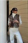 Leopar Desenli Oversize Kışlık Yelek