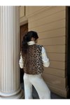 Leopar Desenli Oversize Kışlık Yelek