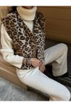 Leopar Desenli Oversize Kışlık Yelek