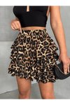 Leopar Mini Bürümcük Kumaş Katlı Şort Etek