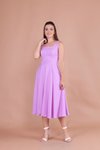 Lila Midi Askılı Kare Yaka Elbise