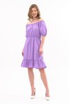 Lila Midi Beli Lastikli Tery Coton Elbise