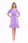 Lila Midi Beli Lastikli Tery Coton Elbise
