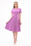 Lila Midi Bisiklet Yaka Krep Elbise