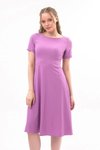 Lila Midi Bisiklet Yaka Krep Elbise