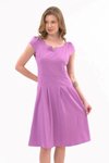 Lila Midi Yazlık Pile Detaylı Elbise
