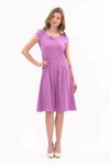 Lila Midi Yazlık Pile Detaylı Elbise