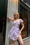Lila Mini Sırt Detay Şifon Tasarım Elbise