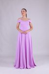 Lila Uzun Omuz Detay Askılı Abiye Elbise