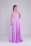 Lila Uzun Omuz Detay Askılı Abiye Elbise