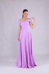 Lila Uzun Omuz Detay Askılı Abiye Elbise