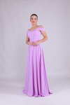 Lila Uzun Omuz Detay Askılı Abiye Elbise