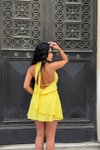 Limon Mini Sırt Dekolteli Dopa Detay Degaje Yaka Tasarım Elbise