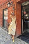Lemon Long Strapped Liora Floral Pattern Lined Dress