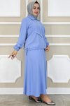 Mavi Aller Dikim Taş Detaylı İkili Tesettür Takım