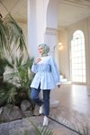 Mavi Beli Büzgülü Lastikli Kimono Tunik