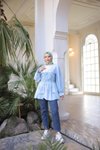 Mavi Beli Büzgülü Lastikli Kimono Tunik