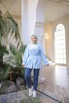 Mavi Beli Büzgülü Lastikli Kimono Tunik