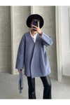 Mavi Gabardin Kumaş Oversize Ceket