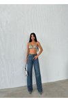 Mavi Loose Fit Önü Starlight Parlak Taşlı Tasarım Denim