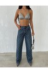 Mavi Loose Fit Önü Starlight Parlak Taşlı Tasarım Denim