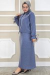 Mavi Manşeti Bağ İpli İkili Tesettür Takım