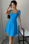Blue Midi Square Neck Short Sleeve Scuba Crepe Fabric Dress