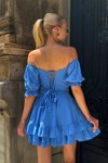 Mavi Mini Owen Sırt Detay Elbise