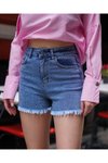 Mavi Önü Parlak Taşlı Rahat Kalıp Kot Şort
