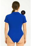 Mavi Saks Kısa Kollu Patlı Yakalı İpek Jarse Body