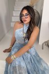 Mavi Şifon Simli Yansımalı Bluz