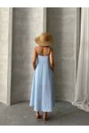 Mavi Uzun Askılı İç Astarlı Ayarlanabilir Askı Salaş Elbise