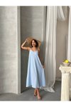 Mavi Uzun Askılı İç Astarlı Ayarlanabilir Askı Salaş Elbise