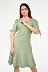Mint Midi Pileli Kol Bağlama Detaylı Volanlı Elbise