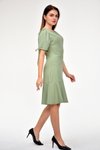 Mint Midi Pileli Kol Bağlama Detaylı Volanlı Elbise